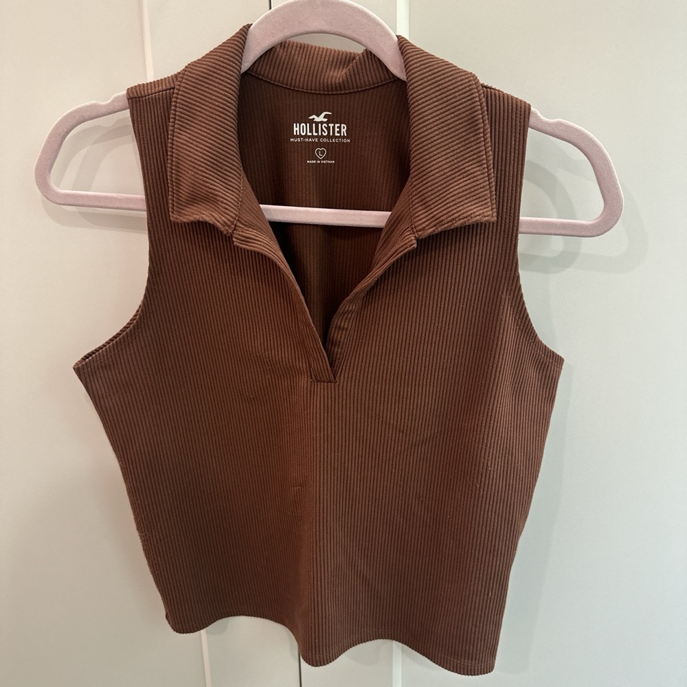 Hollister Brown Sleeveless Polo Crop Tank